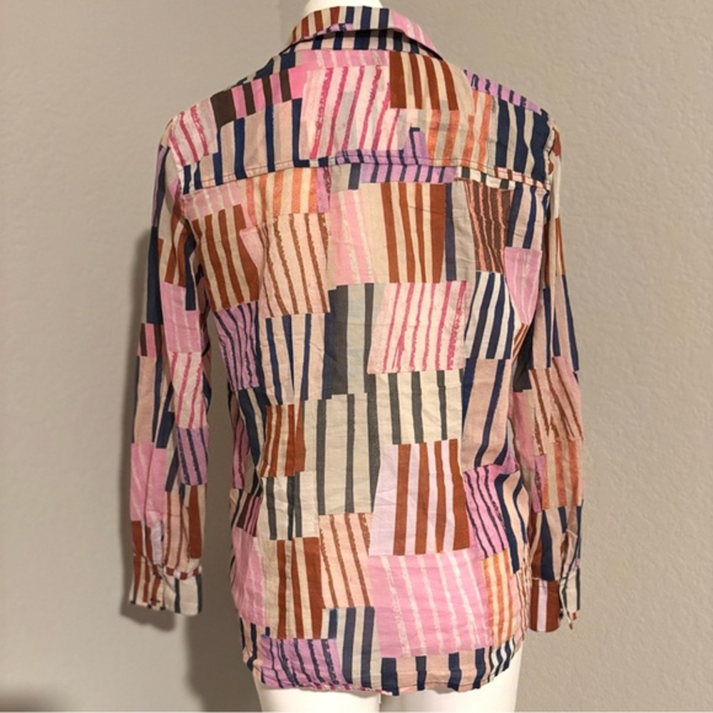NIC+ZOE Art Block Crinkle Lightweight Long Sleeve Button Down Shirt Small - Picture 4 of 7
